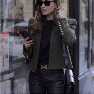Zara Olive Green Blazer with Gold Buttons